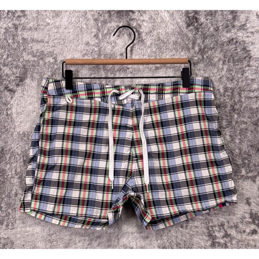 Sundek Swim Trunks 34 Mens Colorful Plaid Mesh Brief Drawstring Swimwear